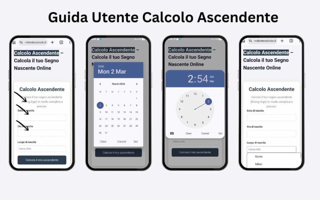 Calcolo Ascendente Online | Scopri il tuo Segno Nascente 2 guida utente calcolo ascendente